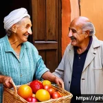 Home 22 이탈리아어 회화 필수 표현 - A vibrant street scene in Italy showing a friendly interaction between a traveler and a local shopke...