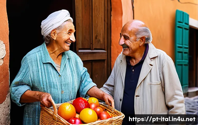 이탈리아어 회화 필수 표현 - A vibrant street scene in Italy showing a friendly interaction between a traveler and a local shopke...