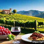 Home 20 이탈리아어로 와인 및 음식 설명 - A rustic Italian vineyard landscape in the northern region of Italy during autumn, featuring rows of...