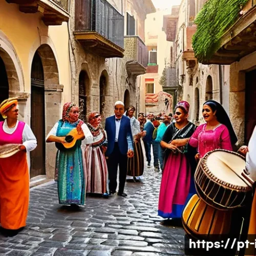 Home 31 이탈리아어 표준어와 사투리 - A lively Sicilian village street scene during a traditional festival, with locals wearing colorful t...
