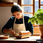 Home 18 이탈리아어 스피킹 연습법 - A cozy Italian kitchen scene in the morning with a young adult wearing casual clothes and an apron, ...